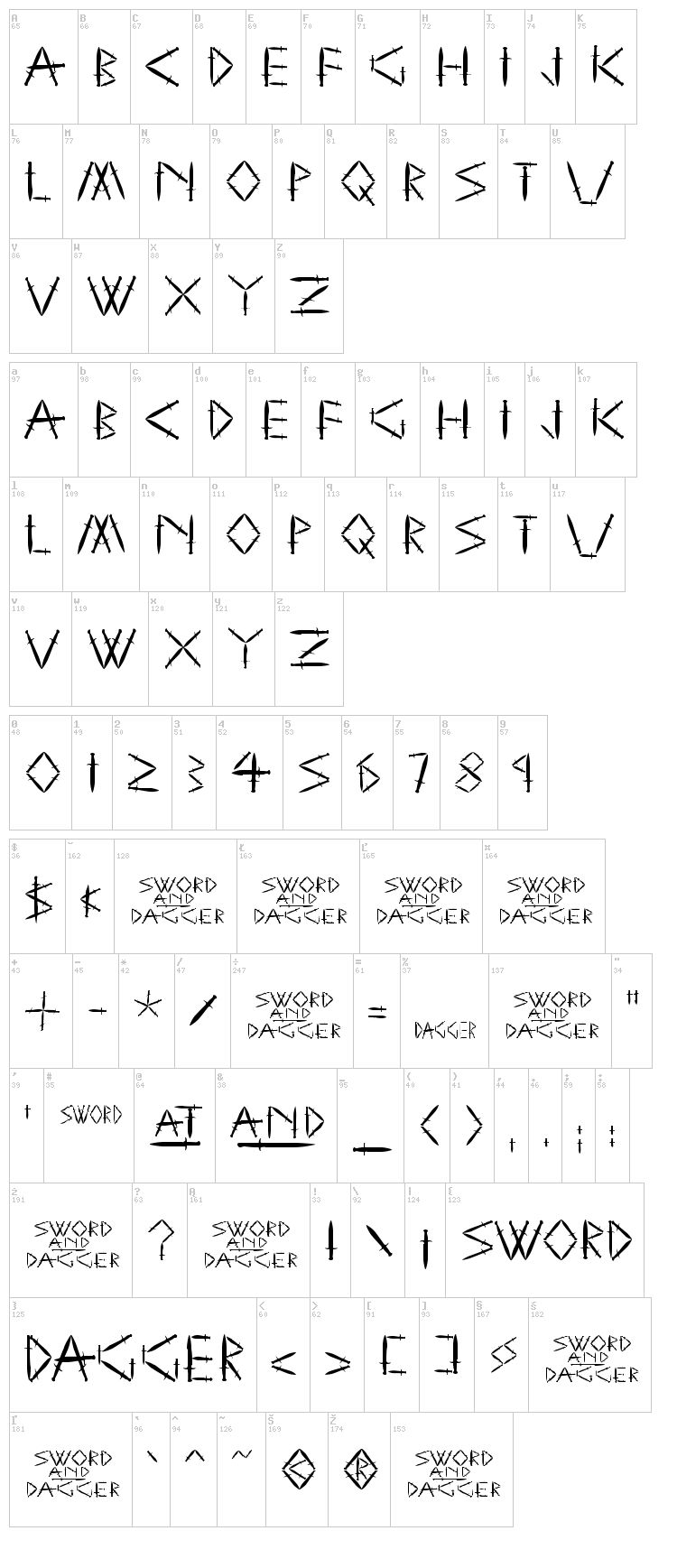 YY Sword and Dagger font map